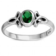 Thin Solid Silver Celtic Green CZ Ring, r329